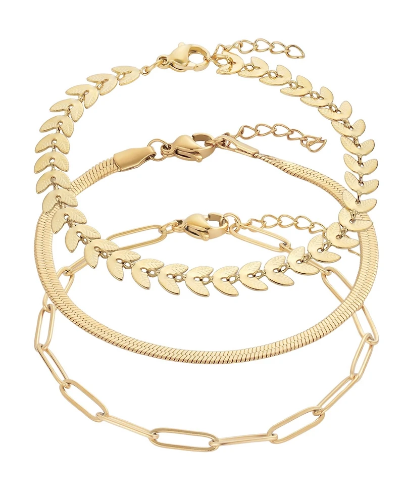 Adornia Tarnish Resistant Gold Set of Three Adjustable Chain Bracelets