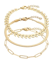 Adornia Tarnish Resistant Gold Set of Three Adjustable Chain Bracelets