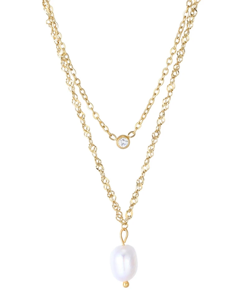 Adornia Tarnish Resistant Gold Layered Natural Freshwater Imitation Pearl Layered Necklace Set
