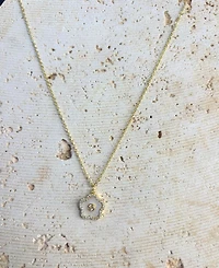 Adornia Gold Imitation Pearl Flower Center Stone Pendant Necklace