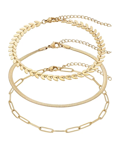 Adornia Tarnish Resistant Gold Set of Three Adjustable Chain Anklets