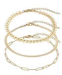 Adornia Tarnish Resistant Gold Set of Three Adjustable Chain Anklets