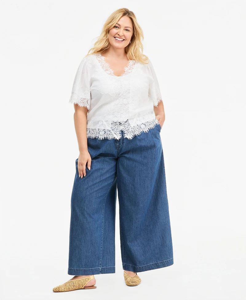 On 34th Plus Lace Short-Sleeve Blouse, Macy's Exclusive