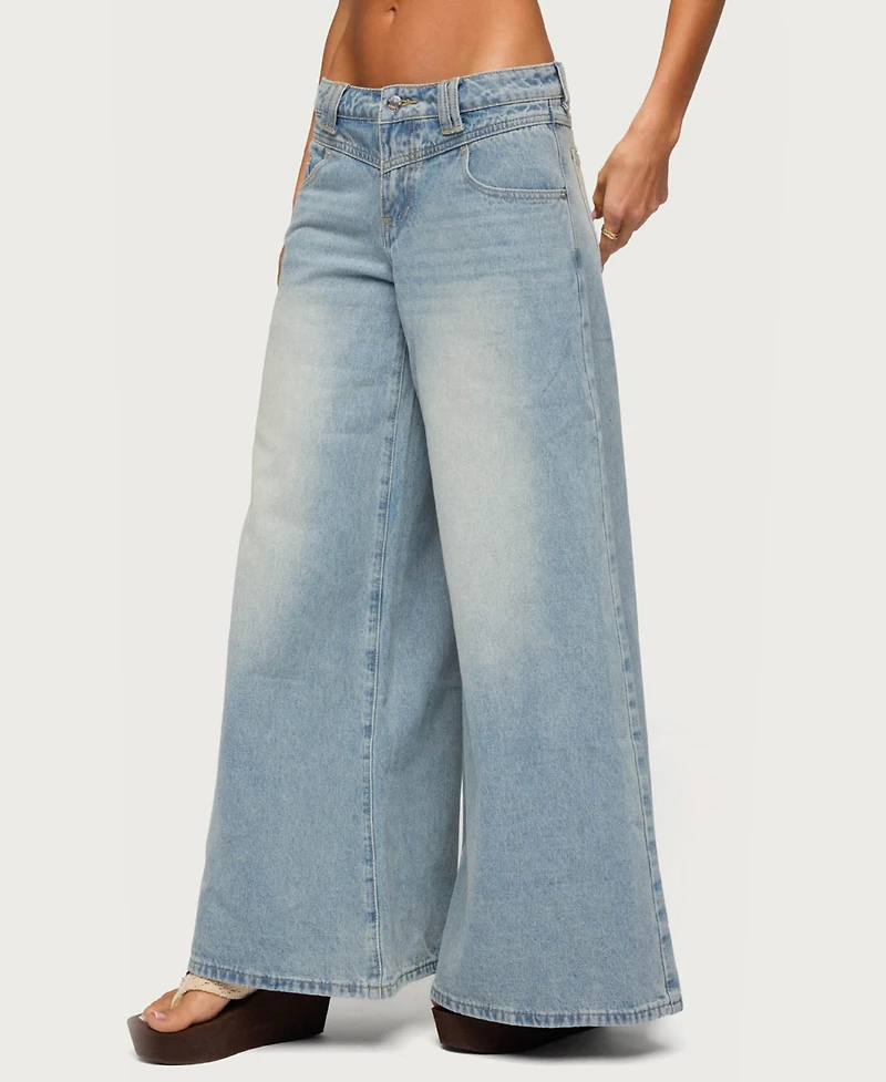 Edikted Women's Stitched Low Rise Wide Leg Jeans