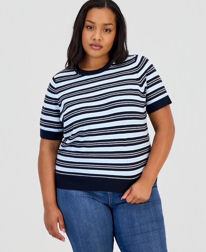 On 34th Trendy Plus Mallory Striped Sweater-Knit T-Shirt, Macy's Exclusive
