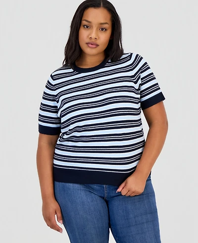 On 34th Trendy Plus Mallory Striped Sweater-Knit T-Shirt, Macy's Exclusive