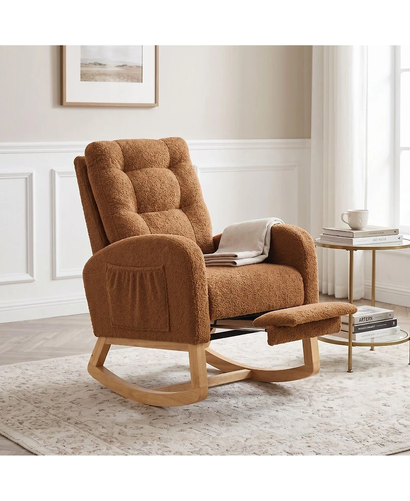 Sailvan Upholstered High Back Accent Rocking Chair with Footrest and Storage Pocket for Living Room