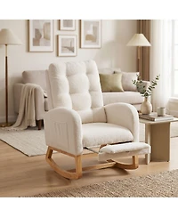 Sailvan Upholstered High Back Accent Rocking Chair with Footrest and Storage Pocket for Living Room