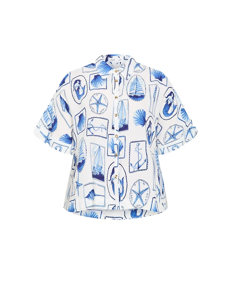 City Chic Plus Liana Amalfi Print Shirt