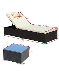 Clihome 3-Piece Outdoor Patio Furniture Set - 2 Adjustable Rattan Chaise Lounges with Cushions and Tempered Glass Coffee Table