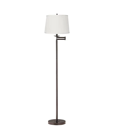 360 Lighting Modern Swing Arm Floor Lamp 60.5" Tall Top Bottom Trim Fabric Drum Shade for Living Room Reading Bedroom Office