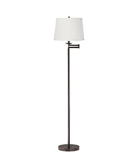 360 Lighting Modern Swing Arm Floor Lamp 60.5" Tall Top Bottom Trim Fabric Drum Shade for Living Room Reading Bedroom Office
