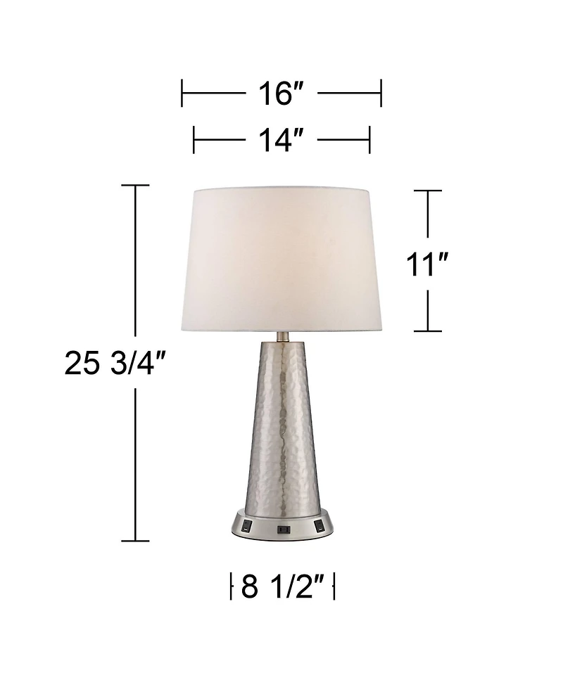 360 Lighting Modern Table Lamp with Usb and Ac Power Outlet Workstation Charging Base 25.75" High Hammered Silver Leaf Drum Shade Living Room