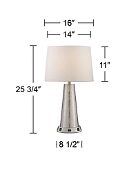 360 Lighting Modern Table Lamp with Usb and Ac Power Outlet Workstation Charging Base 25.75" High Hammered Silver Leaf Drum Shade Living Room