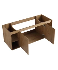 Sillysis 47.6 Inch Wall Mounted Double Sink Bathroom Vanity with Open Storage and Soft Close Doors, Modern Plywood Cabinet