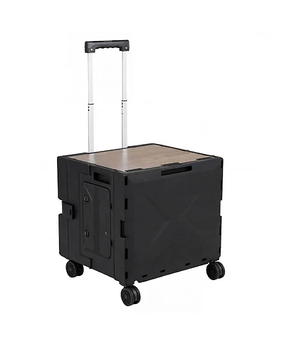 Gouun Foldable Rolling Utility Cart with Cup Holder and 4 Swivel Wheels Bin
