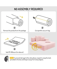 Clihome Luxurious Plush Corduroy Chaise Lounge with 3 Pillows, Convertible Sofa Bed Storage Pocket for Small Spaces, Living Room