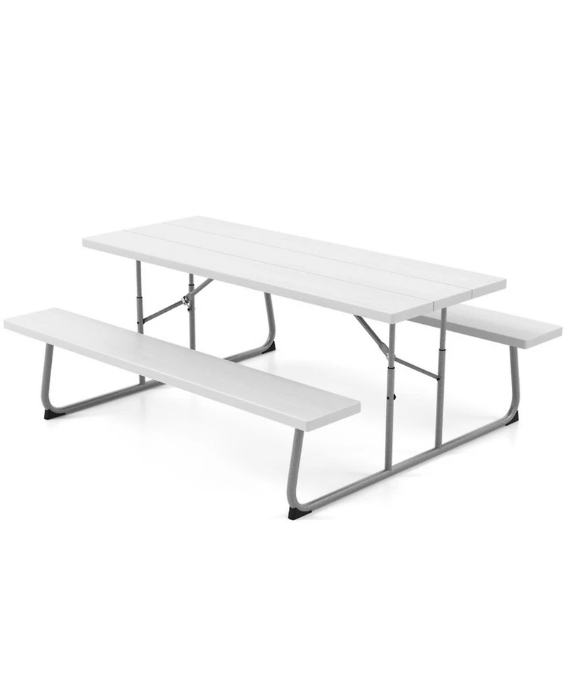 Gouun Metal Frame Folding Outdoor Dining Table Set with Umbrella Hole