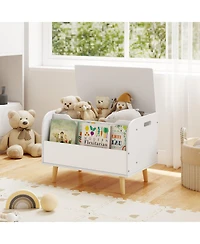 Gouun Kids Wooden Toy Box with Front Bookshelf and Safety Hinge, 23.5 x 16 x 17