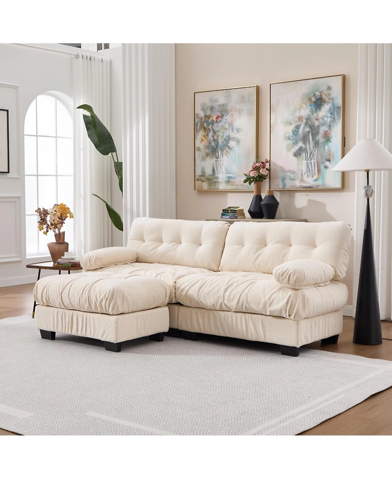 Clihome Modular Sectional Sofa Cloud Couch, Deep Seat L Shaped Couch with Ottoman,Comfy advanced flannelette Loveseat 4 Pillows
