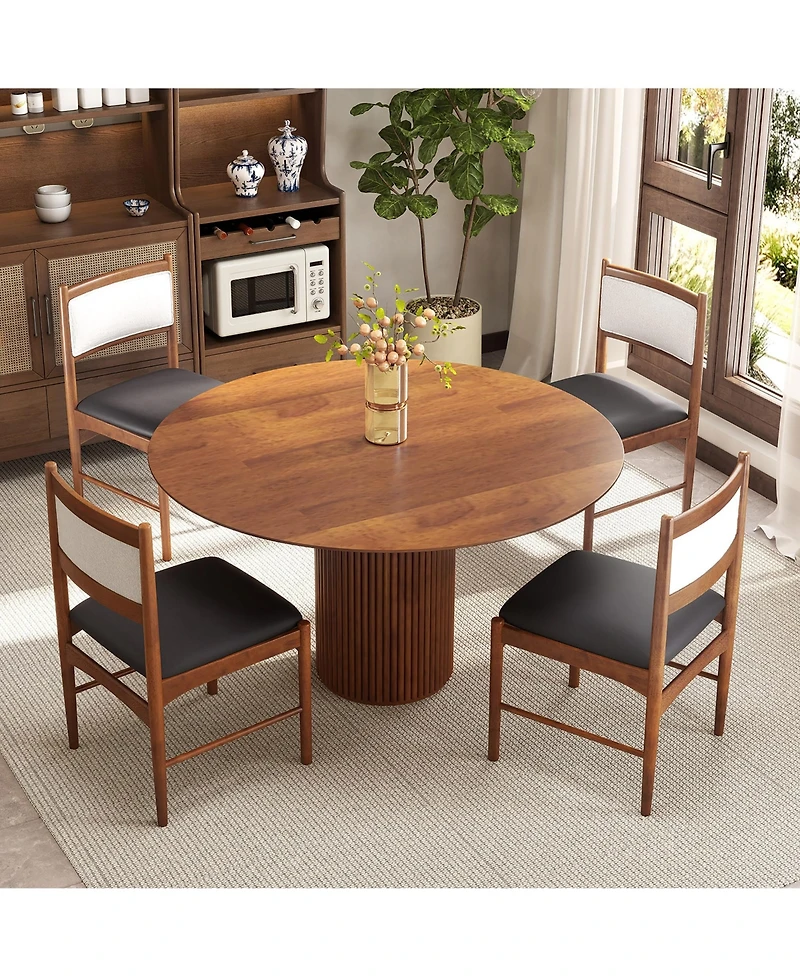Gymax Wooden Dining Chair Set of 4 w/ Rubber Wood Frame Faux Leather Padded Seat