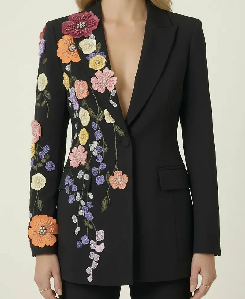 Modenaire Women's Floral Embroidered Notch-Lapel Blazer