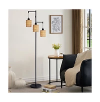Sofucor 66-inch Modern Floor Lamps With Rattan Shade and Foot Switch