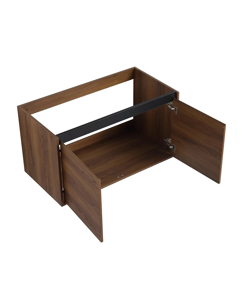 Sillysis Wall Mounted Bathroom Vanity with Resin Sink and Open Storage Shelves for Small Modern