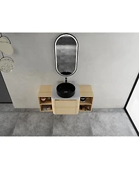Sillysis Wall Mounted Bathroom Vanity with Ceramic Vessel Sink, Stone Top and Storage Shelves for Modern Bathrooms