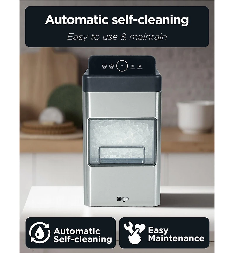 Orgo The Nugget Countertop Ice Maker, Makes 33 lbs. in 24 hours, Nugget Shaped Ice In 2 Sizes, Stainless Steel Ice Maker, Includes Scoop