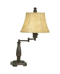 Regency Hill Traditional Swing Arm Desk Table Lamps 22.5" High Set of 2 Faux Leather Shade for Living Room Bedroom Nightstand Office
