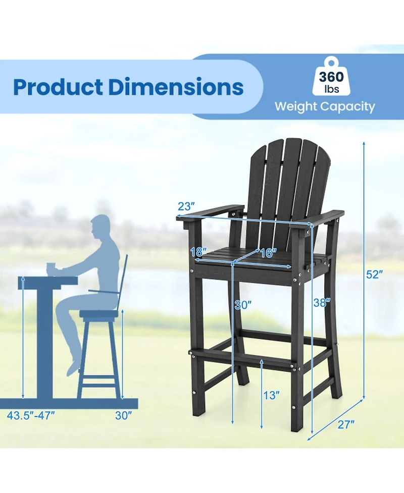 Gouun Set of 2 Counter Height Outdoor Hdpe Bar Stools with Armrests and Footrest 30 in Seat