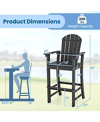 Gouun Set of 2 Counter Height Outdoor Hdpe Bar Stools with Armrests and Footrest 30 in Seat