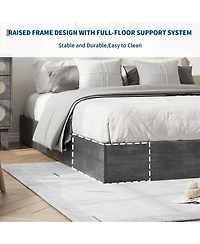 homfan Wood Platform Bed with Wooden Slats, Floor-Standing Frame, Modern Minimalist Space-Saving No Box Spring Needed, Easy Assembly