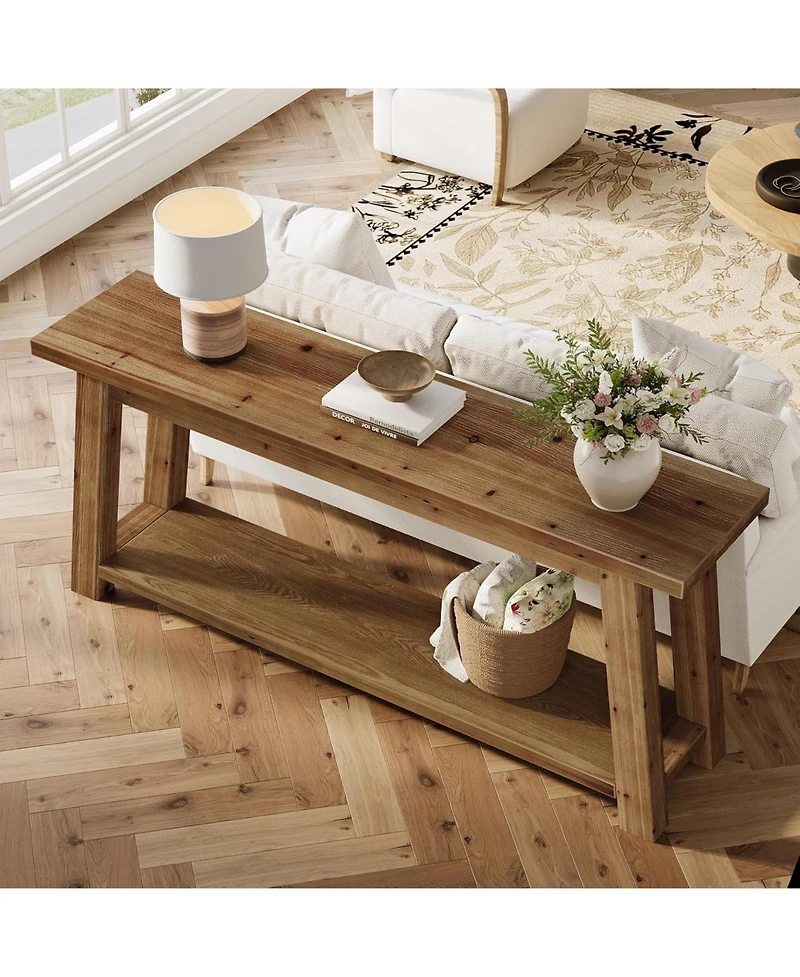 Tribesigns 70.9" Solid Wood Console Table, 2-Tier Farmhouse Sofa Table for Entryway and Living Room