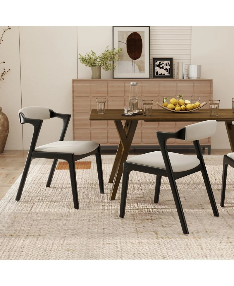 Rainsken Modern Dining Chairs Set of 2, Rubberwood Frame, Upholstered Chairs, Sharp Armrests, Open Back, for Room/Kitchen/Living Room