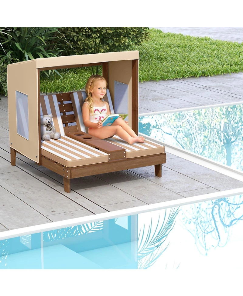 Sugift Kids Double Patio Lounge Chair with Detachable Canopy and Cup Holders, 37 x 33.5 in