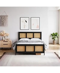 Homfan Bed Frame With Rattan Headboard Footboard Rattan Platform Bed Frame Mattress Foundation Noise Free No Box Spring Needed