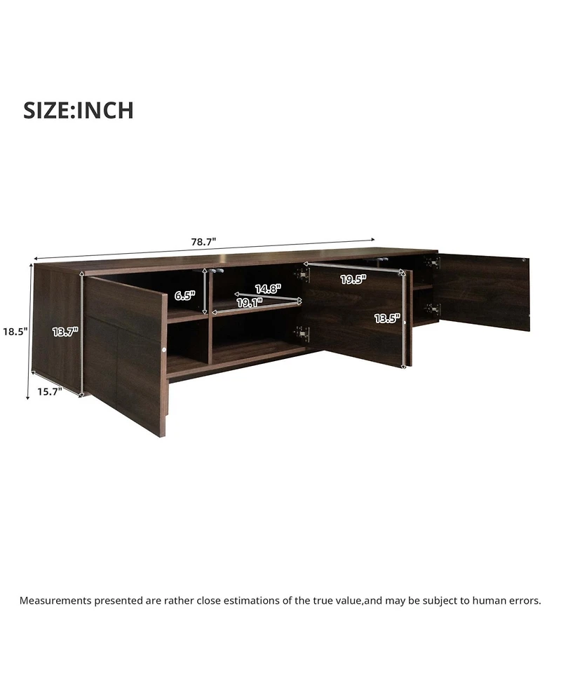 Rainsken 70 inch Modern Tv Stand, for TVs up to 85 inch, Push Open Doors Soft Close Hinges Cable Management 4 Doors Storage, for Living Room
