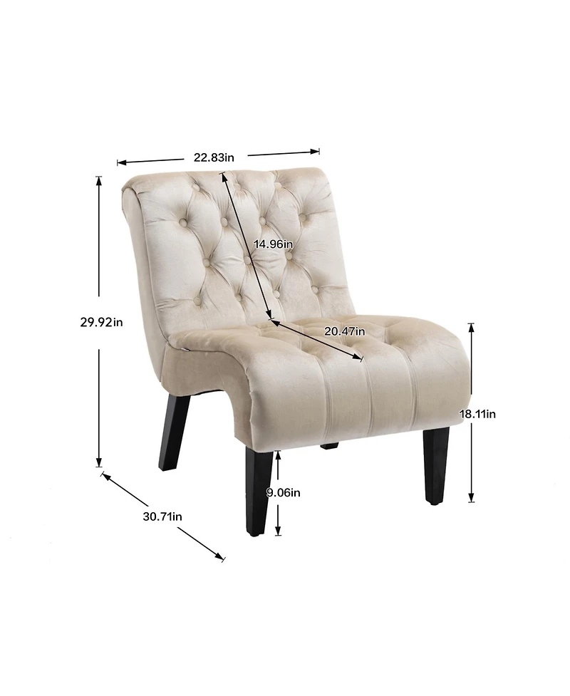 Rainsken Comfy Velvet Accent Chair, with Tufted Backrest, Upholstered Armless Side Solid Rubber Wood Legs, for Bedroom, Living Room