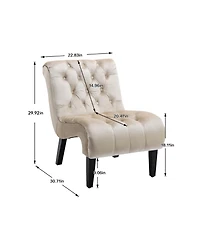 Rainsken Comfy Velvet Accent Chair, with Tufted Backrest, Upholstered Armless Side Solid Rubber Wood Legs, for Bedroom, Living Room