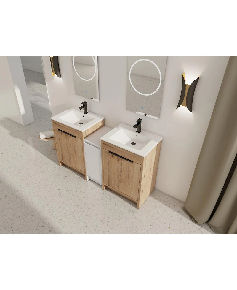 Sillysis Freestanding Double Bathroom Vanity Set with Ceramic Sinks, Plywood Cabinets, Center Storage for Modern Bathrooms