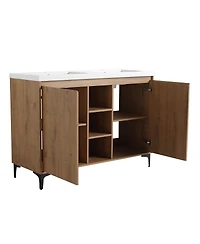 Sillysis 47.6 Inch Freestanding Double Sink Bathroom Vanity with Resin Basin, Adjustable Shelves and Open Storage, Modern Design