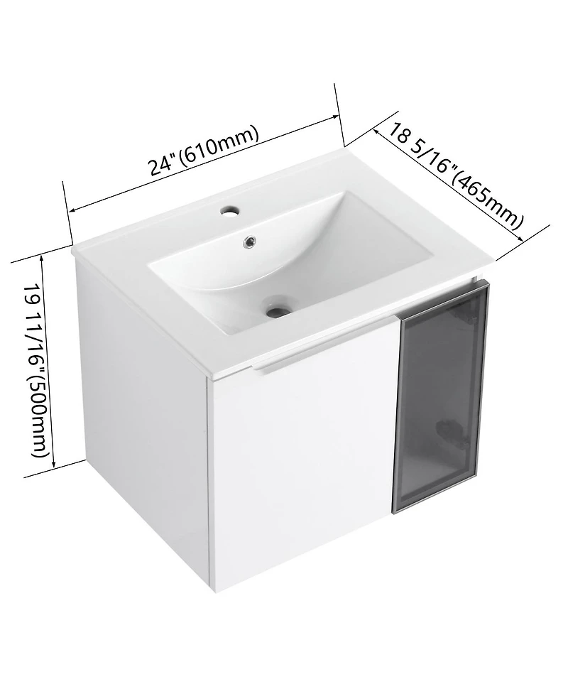Sillysis Double Sink Wall Mounted Bathroom Vanity with Ceramic Basin, Modern Floating Plywood Cabinet