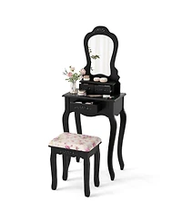 Volenca 3-Drawer Makeup Vanity Set with Fan-Shape Mirror, Cushioned Stool, Black