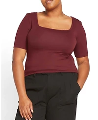 Universal Standard Women's Plus Cloud Rib Short Sleeve Square Neck Tee