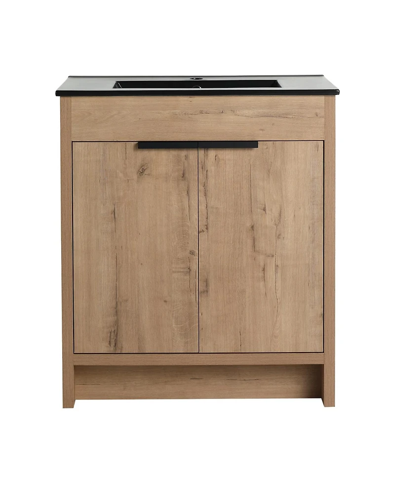 Sillysis Freestanding Bathroom Vanity with Ceramic Sink, Plywood Cabinet and Adjustable Shelf for Modern Bathrooms