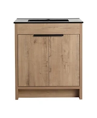 Sillysis Freestanding Bathroom Vanity with Ceramic Sink, Plywood Cabinet and Adjustable Shelf for Modern Bathrooms