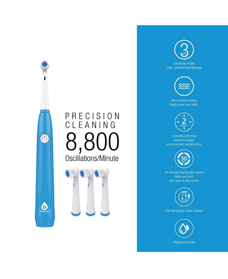 Pursonic Ultimate Smile Brightening Bundle Led Kit, Rechargeable Rotary Toothbrush and Whitening Strips