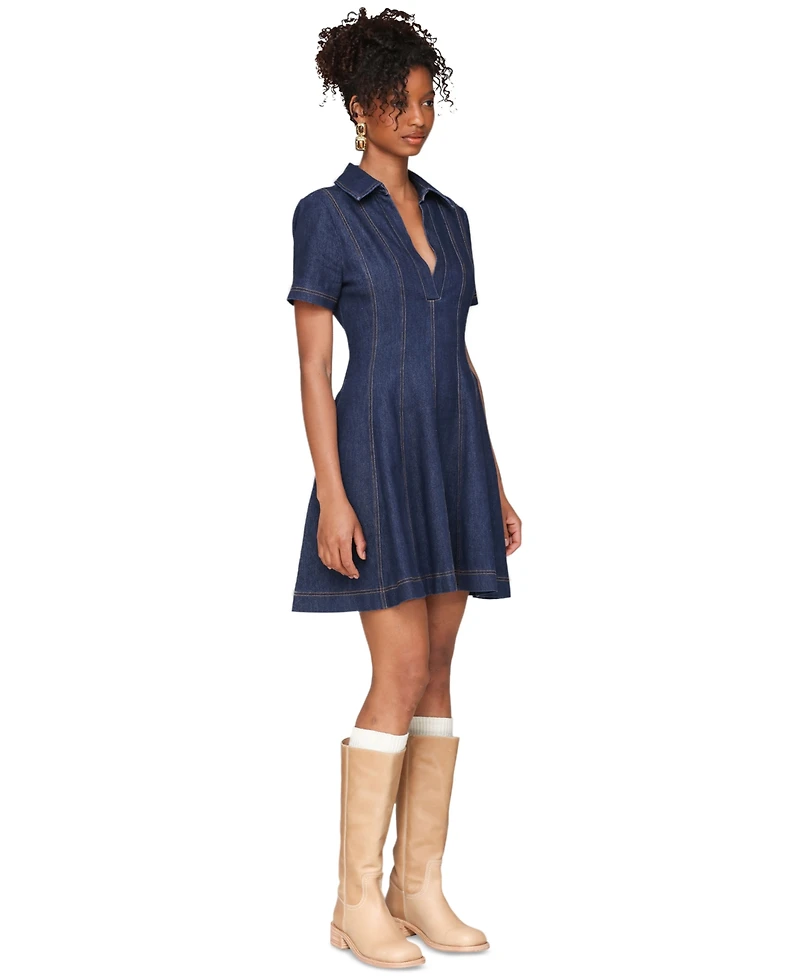 Avec Les Filles Women's Red Fit-and-Flare Collared Mini Dress